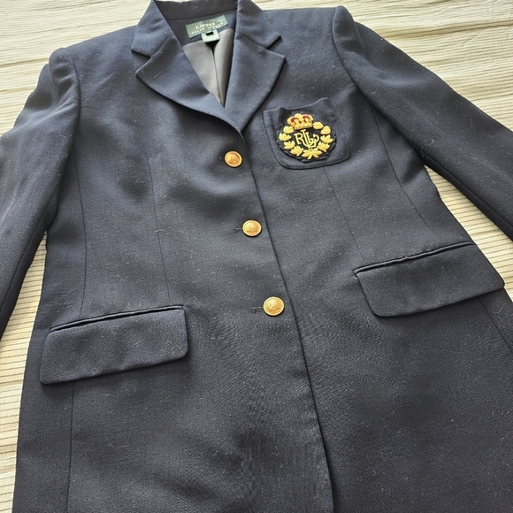 Lauren Ralph Lauren Navy Wool Blazer Signature Crown Crest Chest Pocket Sz 14 - Picture 2 of 14